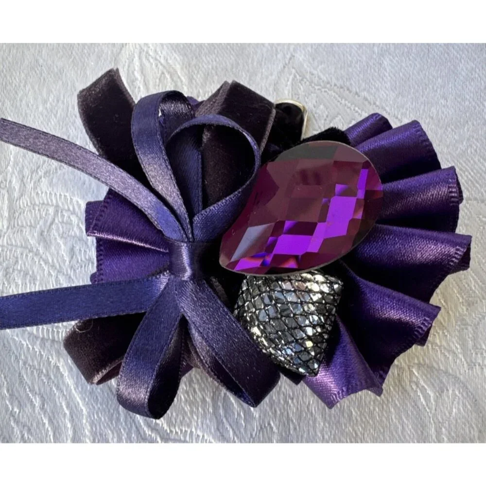 Care New York Ribbon Purple Pink Silver Hat Brooch/Hair Pin Steampunk NEW
